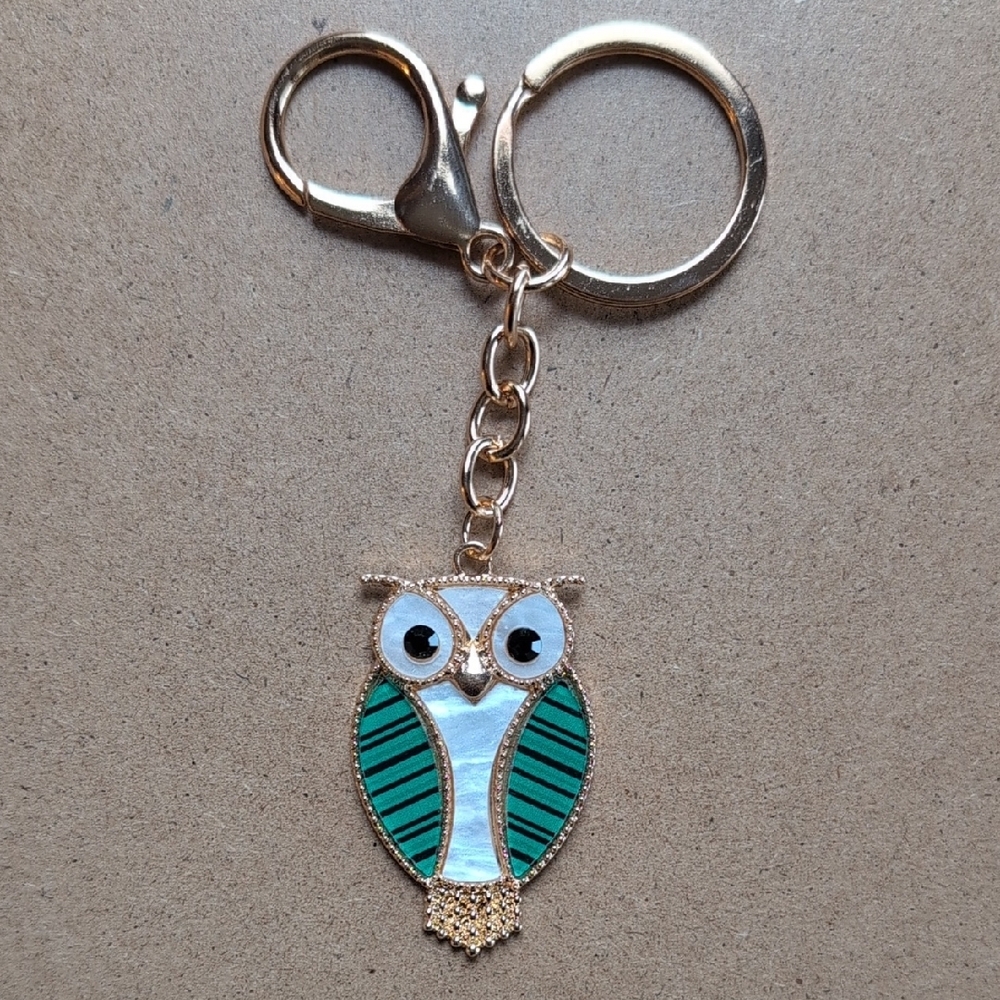 Green and Gold Owl Keychain Bag Charm